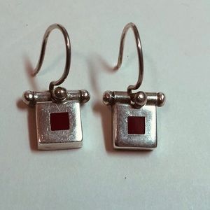 Signed Vintage Silver & Red Artist Earrings